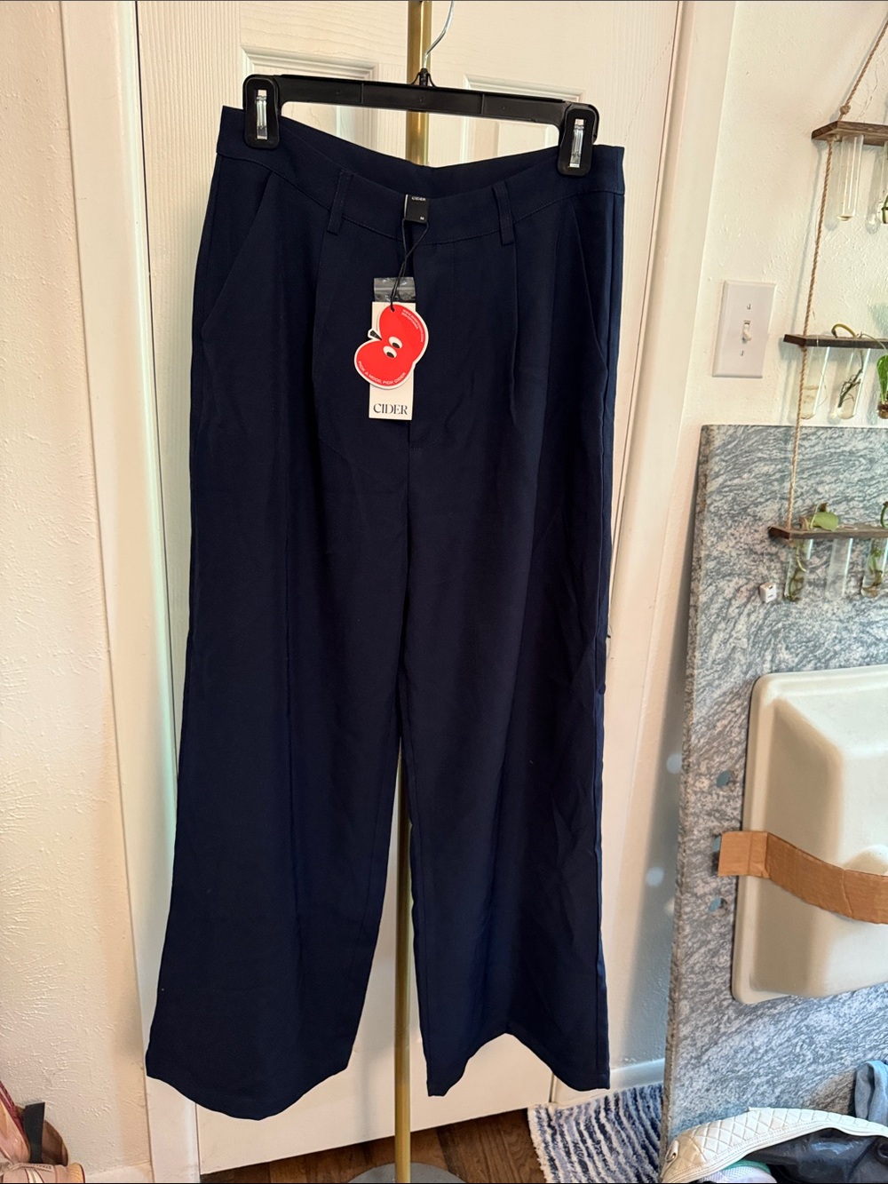 Cider Men's Dark Navy Wide-Leg Dress Trousers